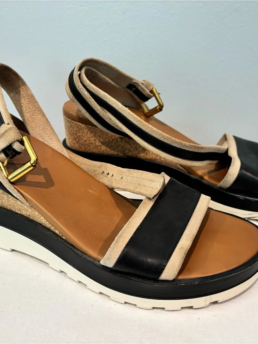 See By Chloé Black and Tan Platform Slingback Sandals